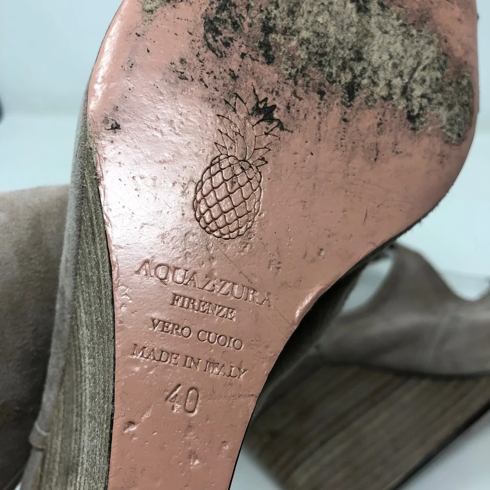 Aquazzura Belgravia Wedge Sandal Women 40 US 10 Taupe Suede Lace Up Cutout Italy